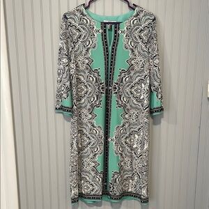 Studio One Green Blue Paisley Floral Sheath Dress | Large